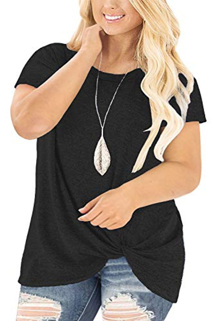 DOLNINE Women s Plus Size Side Twist Knot Blouse Summer Casual Tees Tunic Tops Black 20W