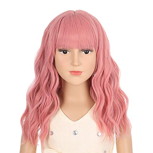 BERON Child Short Bob Curly Wave Girls Cosplay Wig with Bangs Halloween Costumes Anime Party Wig Lovely Pink BERON Child Short Bob Curly Wave Girls Cosplay Wig with Bangs Halloween Costumes Anime Party Wig Lovely Pink
