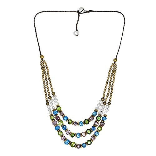 AeraVida Classy Belle Triple Layer Cultured Freshwater Multicolor Pearl Brass Necklace AeraVida Classy Belle Triple Layer Cultured Freshwater Multicolor Pearl Brass Necklace