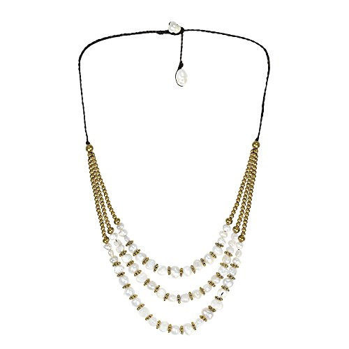AeraVida Classy Belle Triple Layer Cultured Freshwater White Pearl Fashion Brass Strand Necklace AeraVida Classy Belle Triple Layer Cultured Freshwater White Pearl Fashion Brass Strand Necklace