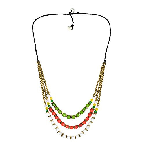 AeraVida Classy Belle Triple Layer Multicolor Reconstructed Howlite Stone Brass Necklace AeraVida Classy Belle Triple Layer Multicolor Reconstructed Howlite Stone Brass Necklace