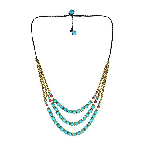 Classy Belle Triple Layer Simulated Turquoise Stone Brass Necklace Classy Belle Triple Layer Simulated Turquoise Stone Brass Necklace