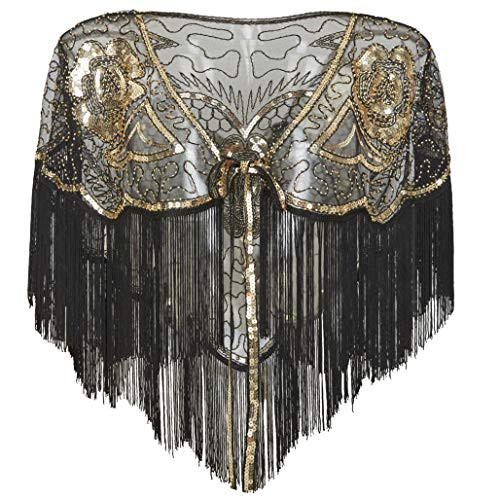 BABEYOND 1920s Shawl Wraps Gatsby Beaded Evening Cape Bridal Shawl for Evening Dresses Wedding Party  Gold Black