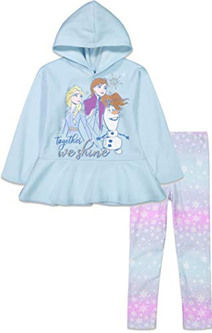 Disney Frozen 2 Elsa Anna Olaf Big Girl Fleece Ruffle Hoodie   Leggings Set  Blue 10 12