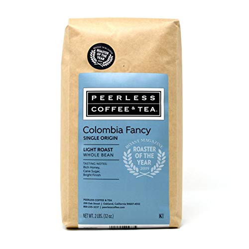 Peerless Coffee   Tea Kraft Whole Bean Coffee  Colombia Fancy  Single Origin Light Roast  2 Pound