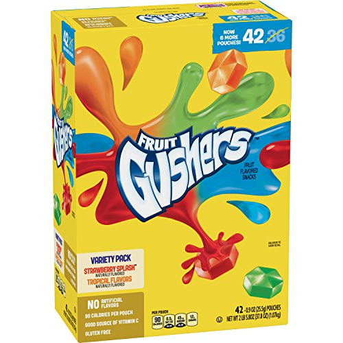Betty Crocker Fruit Gushers  Strawberry Splash and Tropical  0 9 Ounce  Pack Of 42