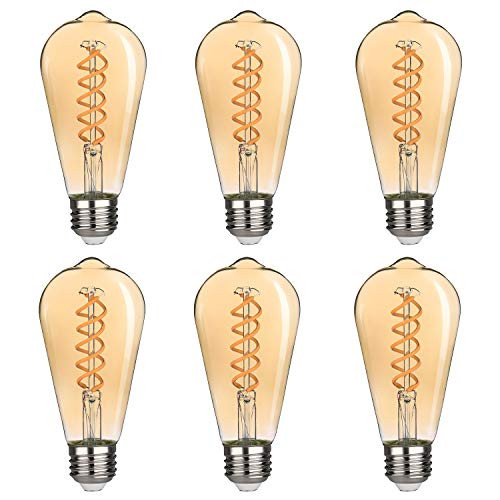 BORT LED Edison Bulb Dimmable Amber Warm Soft 2500K Antique Vintage Style Filament Light Bulbs 40W Equivalent E26 Standard Screw Base  Amber Glass 6 Pack