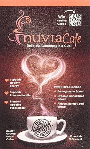 Nuvia Healthy Gourmet Instant Coffee  Dairy Free  Lactose Free  No GMOs  No Salt  Soy Free  Vegan  with Organic Ganoderma  Pomegranate and African Mango Extracts  Premium Appetite Suppressant 30 packets 3 7g each