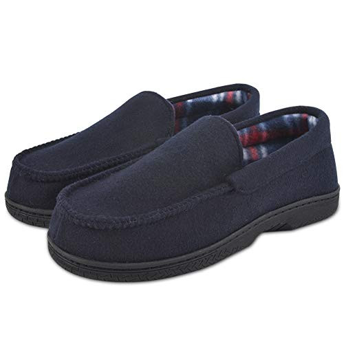 Men s Memory Foam Moccasin Slippers Breathable Moccasin Slippers Micro Wool House Shoes Anti Slip Sole Indoor Outdoor  Navy  11