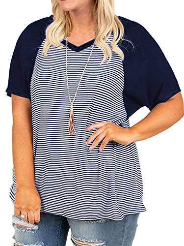 Plus Size Shirts for Women 4X Casual Loose Fit Tops Navy Blue 26W