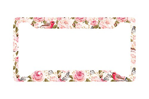 Airstrike Rose Butterfly License Plate Frame, Elegant Vintage Car Tag Frame, Birds License Plate Holder, Cute Decorative License Plate Frame-30-754