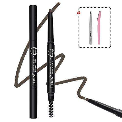 ETEDES 2 PCS Eyebrow Definer Pencil Long Lasting Eyebrow Pencil for Soft Textured Natural Daily Look Eyebrow Makeup With an Eyebrow Razor   An Eyebrow Tweezer  Dark Brown
