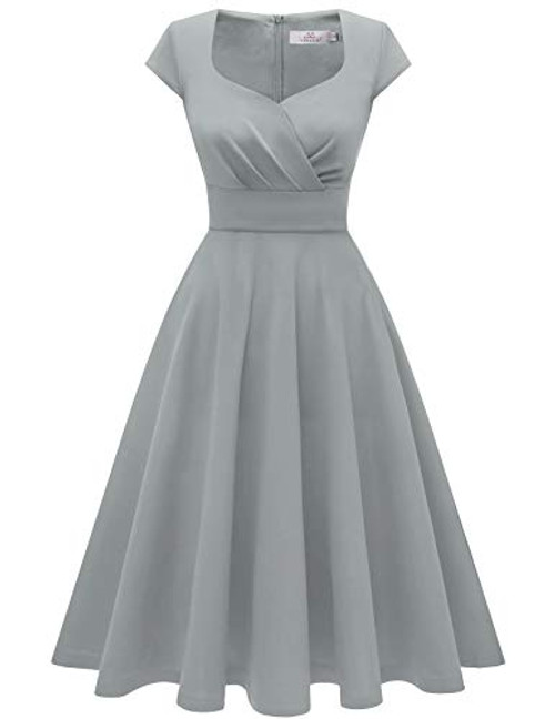 Homrain 1950s Cocktail Dress Vintage Retro Rockabilly Cap Sleeve A Line Swing Dress Grey S Homrain 1950s Cocktail Dress Vintage Retro Rockabilly Cap Sleeve A Line Swing Dress Grey S