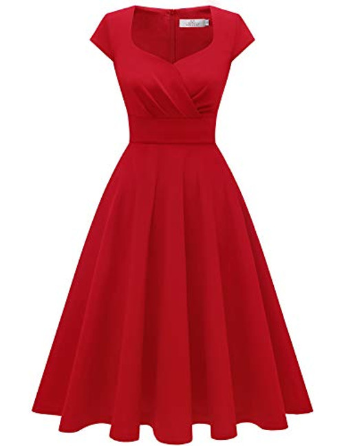 Homrain 1950s Cocktail Dress Vintage Retro Rockabilly Cap Sleeve A Line Swing Dress Red XL Homrain 1950s Cocktail Dress Vintage Retro Rockabilly Cap Sleeve A Line Swing Dress Red XL
