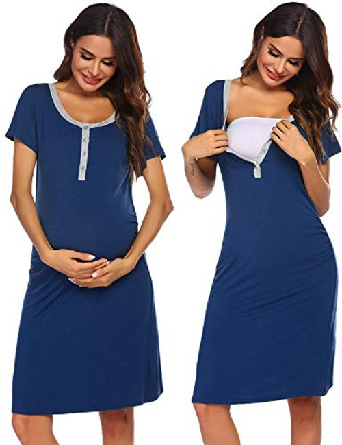Ekouaer Women s Delivery Labor Nursing Nightgown Maternity Hospital Gown Sleepwear for Breastfeeding Navy Blue Ekouaer Women s Delivery Labor Nursing Nightgown Maternity Hospital Gown Sleepwear for Breastfeeding Navy Blue