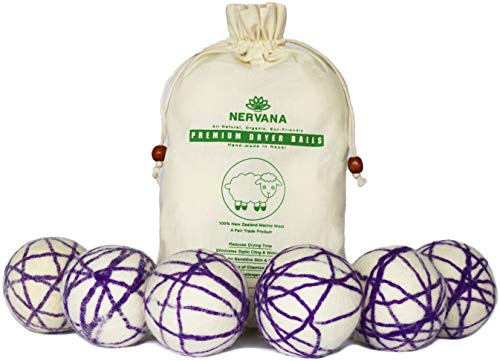 Organic Wool Dryer Balls   6 XL Premium Quality Reusable Natural Fabric Softener  100 Hand Made  New Zealand Merino Wool  Natural Purple  Fair Trade