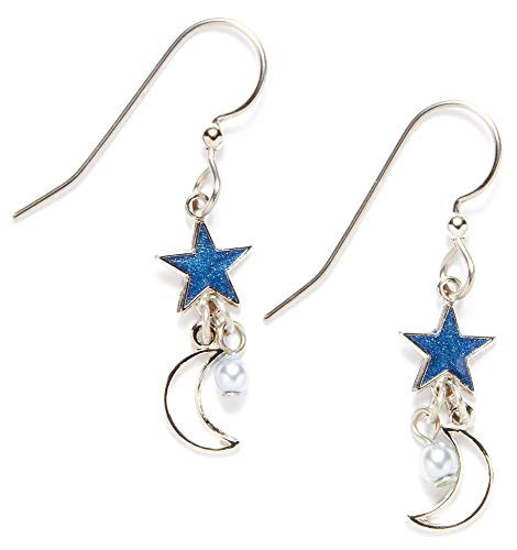 Silver Forest Star   Moon Pearlescent Earrings One Size