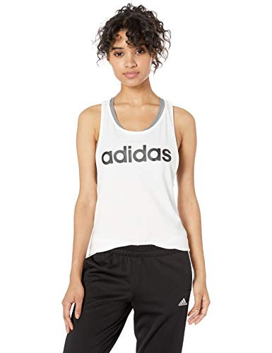 adidas Women s Essentials Linear Loose Tank Top  White Black  Medium