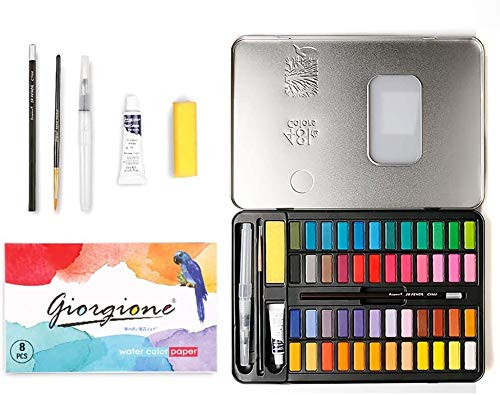Watercolor Paint Set 48 Colors Travel Portable Watercolor Pan Set with Palette Water Brush Pen  Watercolor Papers Watercolor Painting Kit for Artists Students  Beginners  Adults and Kids