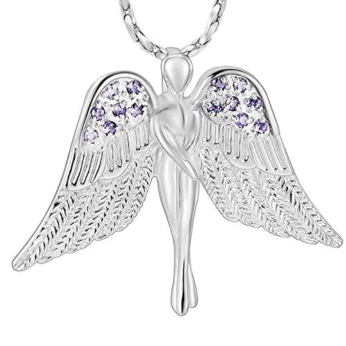 Imrsanl Cremation Jewelry with Angel Lady Charm Locket Memorial Ash Pendant   Urn Necklace for Ashes Wings Keepsake Jewelry for Women Girls  Purple