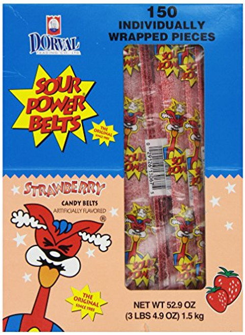 Sour Power Wrapped Belts  Strawberry  Individually Wrapped Belts  150 Wrapped Belts  52 9 Ounce