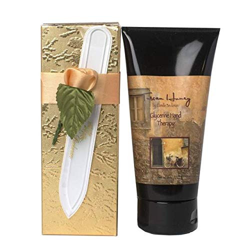 Camille Beckman Romantic Manicure Gift Set  Tuscan Honey  Glycerine Hand Therapy 6 oz  Premium Crystal Nail File