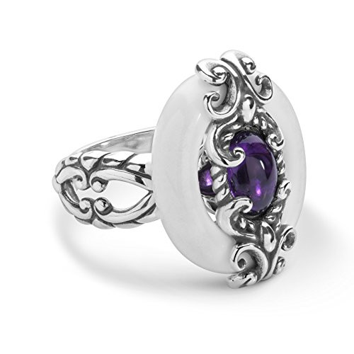 Carolyn Pollack Sterling Silver White Agate and Amethyst Agate Gemstone Size 7