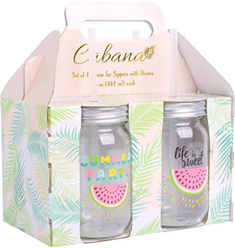 Home Essentials 3105 Mason Jars with Straws Set of 4  Multicolor