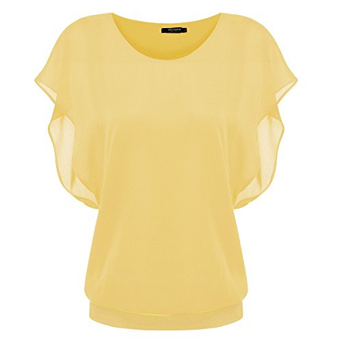 Zeagoo Women s Loose Casual Short Sleeve Chiffon Top T shirt Blouse Yellow Small