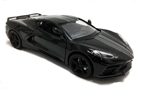 2020 Chevrolet Corvette C8 Stingray Black with Gray Stripes 1 24 Diecast Model Car by Motormax 79360