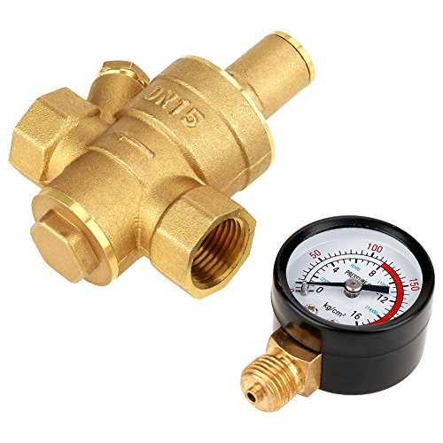 DN15 Brass Adjustable Water Pressure Regulator  Brass Inline Water Pressure Reducer Valve  Brass Water Pressure Regulator Valve Reducer with Gauge Meter