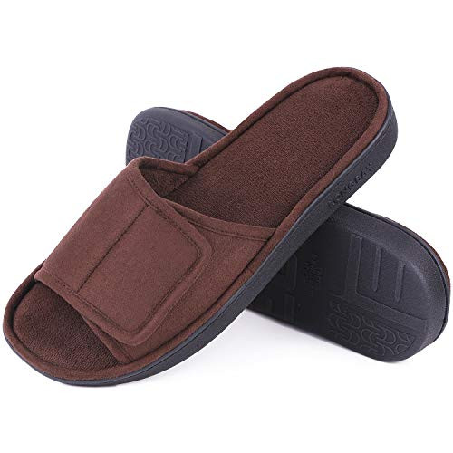 LongBay Men s Comfy Memory Foam Slide Slippers Breathable Micro Suede House Shoes  Medium   9 10 D M  US  Coffee