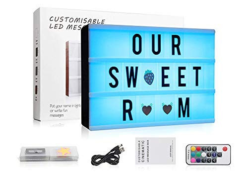 A4 7 Colours Changing Cinematic Light up Box 120 Letters NXENTC LED Message Cinema Sign Box with Wireless Remote Control