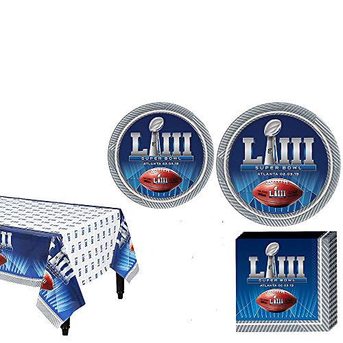 Super Bowl 53 LIII 2019 NFL Party Supplies Pack for 16 Guests Including Dinner Plates, Appetizer/Dessert Plates, Napkins & Tablecover