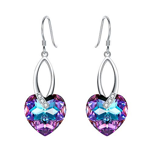 EleQueen 925 Sterling Silver CZ Love Heart French Hook Dangle Earrings Vitrail Light Made with Swarovski Crystals