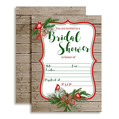 Rustic Cardinal and Pine Bridal Shower Invitations, 20 5"x7" Fill in Cards with Twenty White Envelopes by AmandaCreation