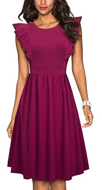 HOMEYEE Women s Vintage Ruffle Flared A Line Swing Casual Cocktail Party Dresses A143 6 Carmine HOMEYEE Women s Vintage Ruffle Flared A Line Swing Casual Cocktail Party Dresses A143 6 Carmine