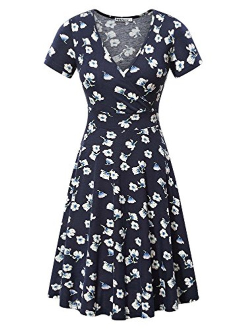 MSBASIC Floral Dress  Women Short Sleeve Aline Deep V Neck Casual Cocktail Midi Dress Small Floral 2