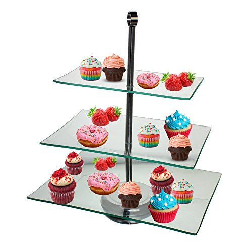 TJB 3 Tier Serving Tray Platters, Appetizer or Dessert Cupcakes And Cake Stand - Centerpiece For Weddings, Tea Party, Holiday Dinners, or Birthday Parties (Rectangle 3 Tier)