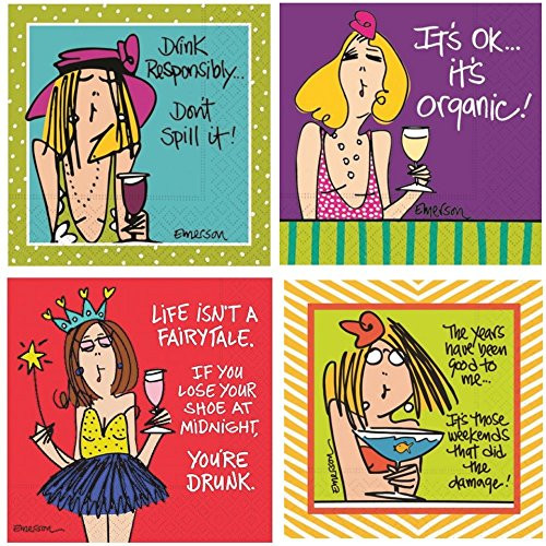 Funny Cocktail Napkins for Women Fun Ladies Night Variety Pack 40 Total Paper Napkins