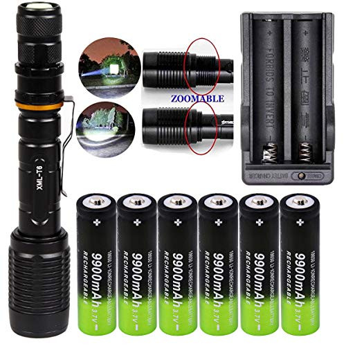 LED 3000 Lumen Handheld 18650 Flashlight  Electric Torch Adjustable Focus 5 Modes  Ultra Bright with 6PCS 3 7V 1500mAh Rechargeable Battery   Charger