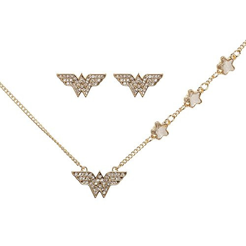 Wonder Woman Jewelry Necklace and Earrings Set With Tray DC Comics
