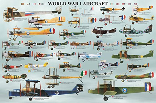 Laminated World War I Aircraft Educational Airplanes History Print Poster 24x36