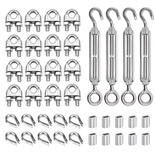 Abimars Turnbuckle  Wire Rope Cable Clip Clamp  Thimble  Aluminum Crimping Loop For 3 16  Wire Rope Cable   304 Stainless Steel