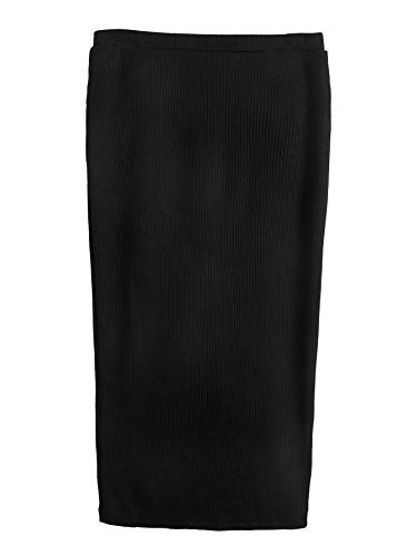 SheIn Women s Basic Plain Stretchy Ribbed Knit Split Full Length Skirt Dusty Black Small