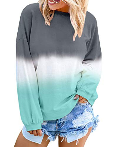 STYLEIE Women Gradient Crew Neck Pullover Top Long Sleeve Colorblock Blouse Tie Dye Sweatshirts Fall