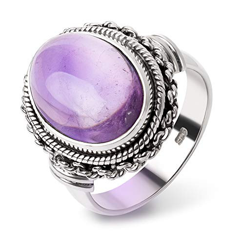 SUVANI Sterling Silver Purple Amethyst Gemstone Double Rope   Chain Edge Vintage Band Ring Size 7
