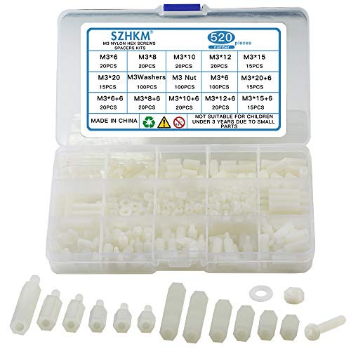 SZHKM 520Pcs M3 Nylon Standoffs Male Female Standoff Kit White Motherboard Standoffs Hex Utility Spacer Standoff PCB Standoff Kit Assortment Mounting Hardware Kit Circuit Board Standoffs