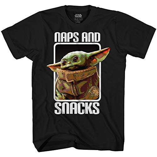 Star Wars Mandalorian Baby Yoda Child Nap Snack Adult Tee Graphic T Shirt for Men Tshirt  Black  Large