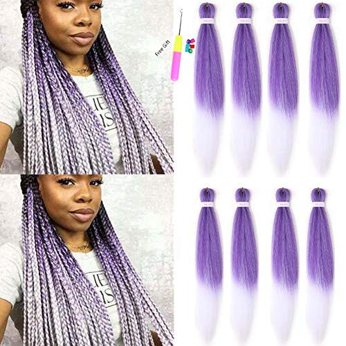 8 Packs 26 Inch Pre Stretched Braiding Hair Extensions Ombre Easy Braid Professional Itch Free Synthetic Fiber Corchet Braids Yaki Texture Hot Water Setting Braids  purple 60